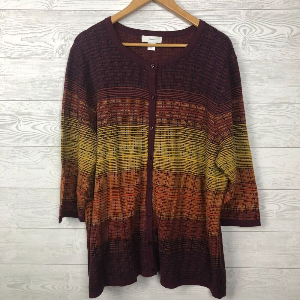 CJ Banks Women's 3X Printed Button Front Cardigan Sweater 100% Cotton 3/4 Sleeve